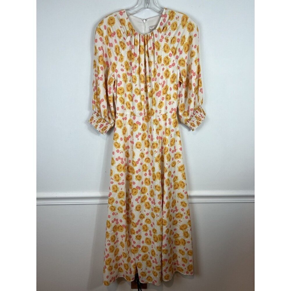 Keepsake Dissolve Midi Dress Yellow Ivory M Grandmacore Floral Flowy Feminine - Picture 5 of 11
